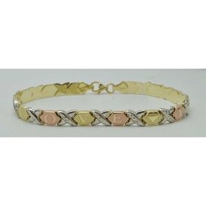 Real 10k Multi-color Gold "Hugs & Kisses" XO love Bracelet 6.3mm 71/2